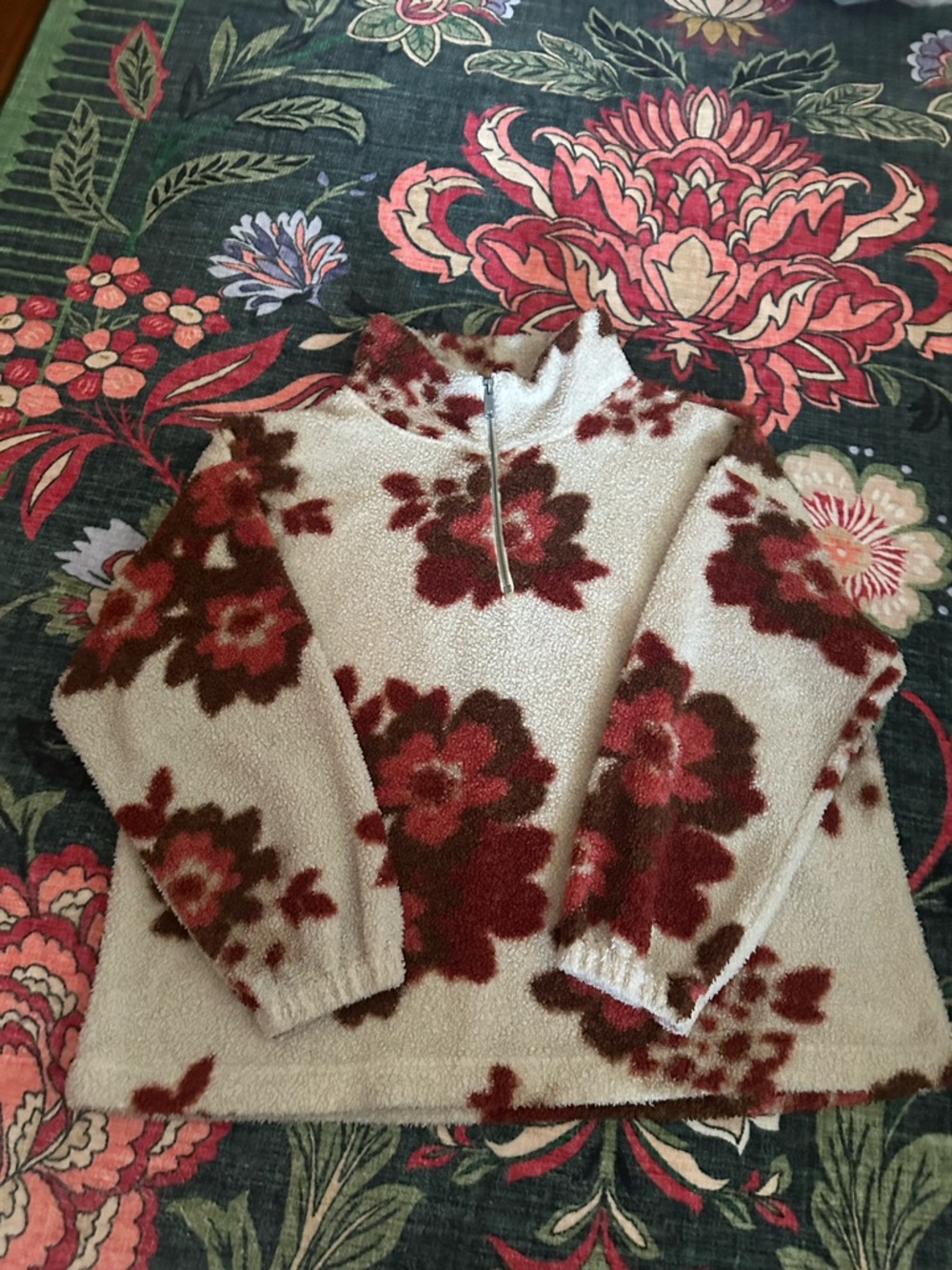 Philosophy Floral Sherpa Quarter Zip Pullover 1X Cozy Oversized 🌹